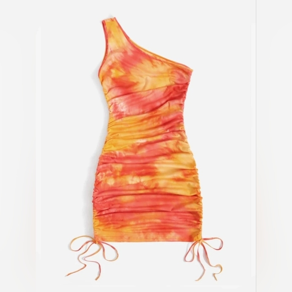 One Shoulder Drawstring Knot Dress - Picture 4 of 6